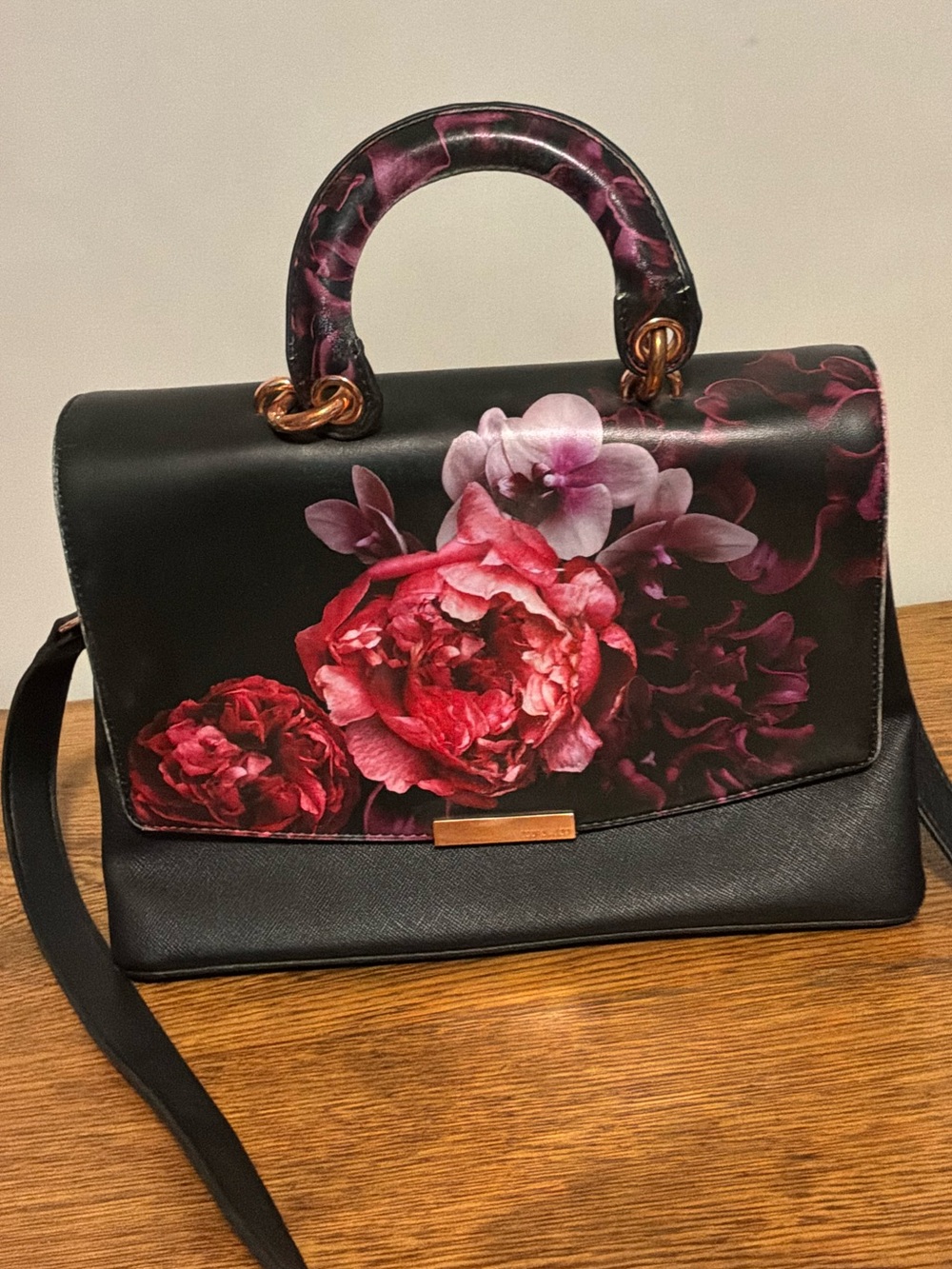 Ted Baker Black Floral Satchel/Wallet Set